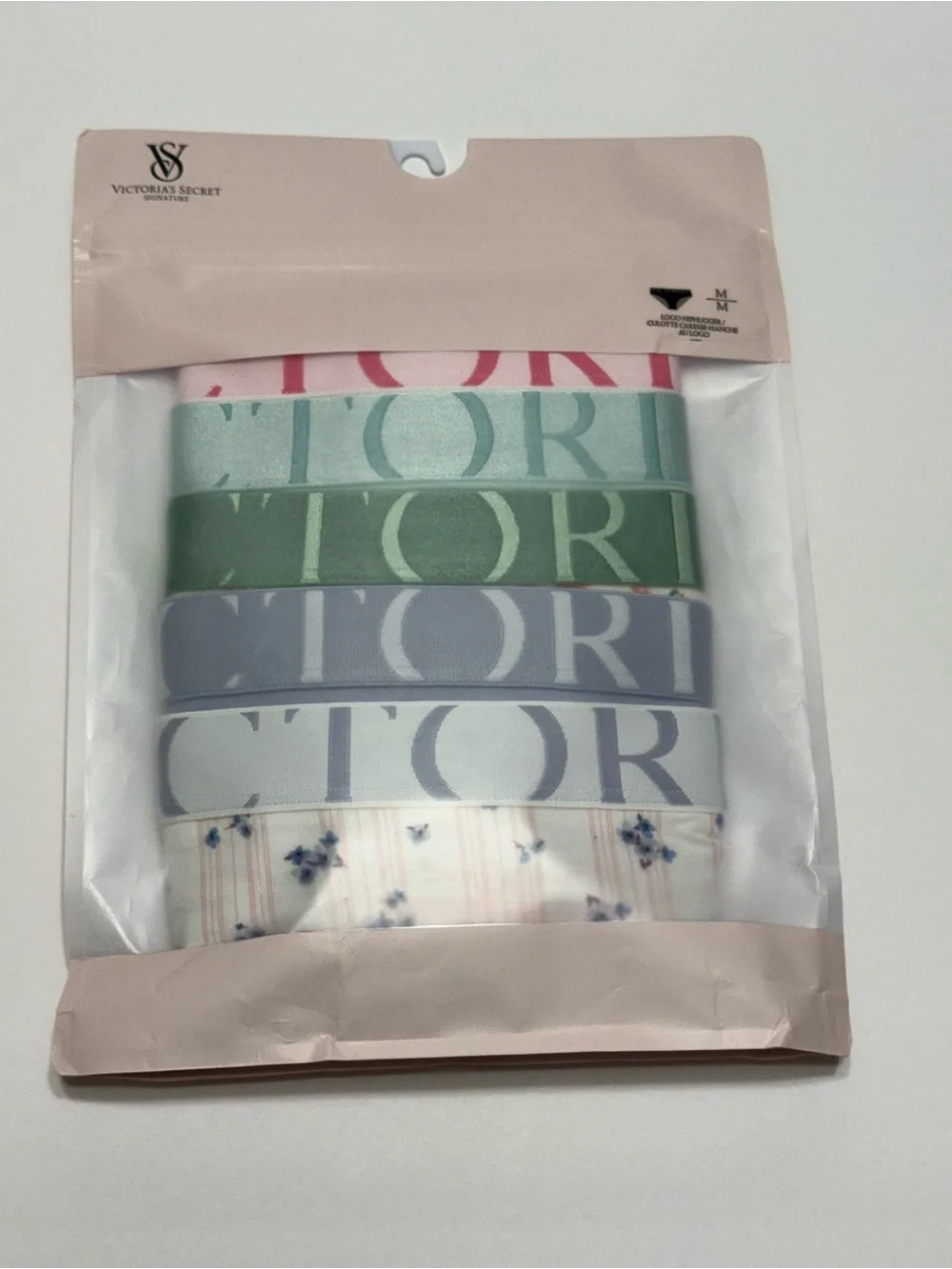 Victoria's Secret Logo Waistband Floral & Solid Panty Pack Sz M